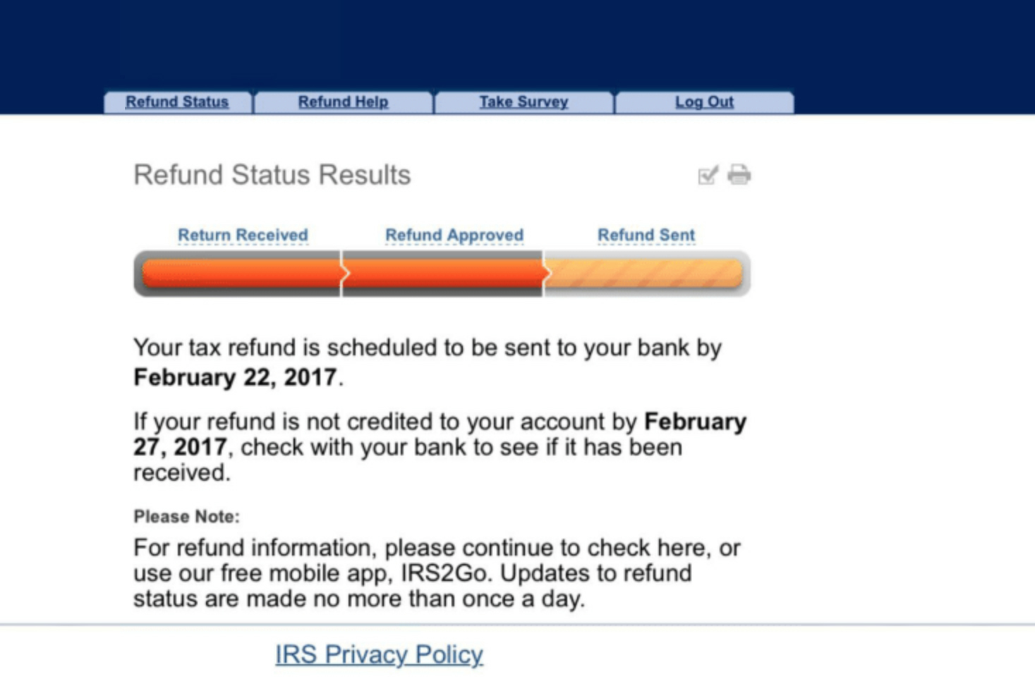 IRS Refund Status Results revised