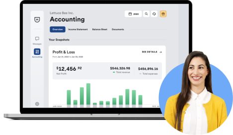Small business owner looks at their profit and loss statement in their Bench account. 