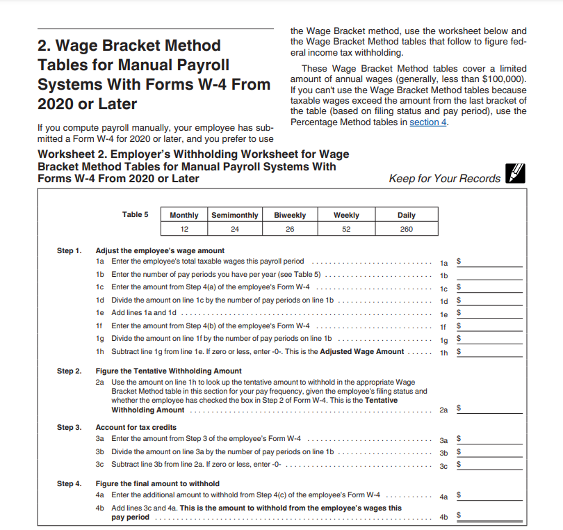 Wage Bracket Method 2020