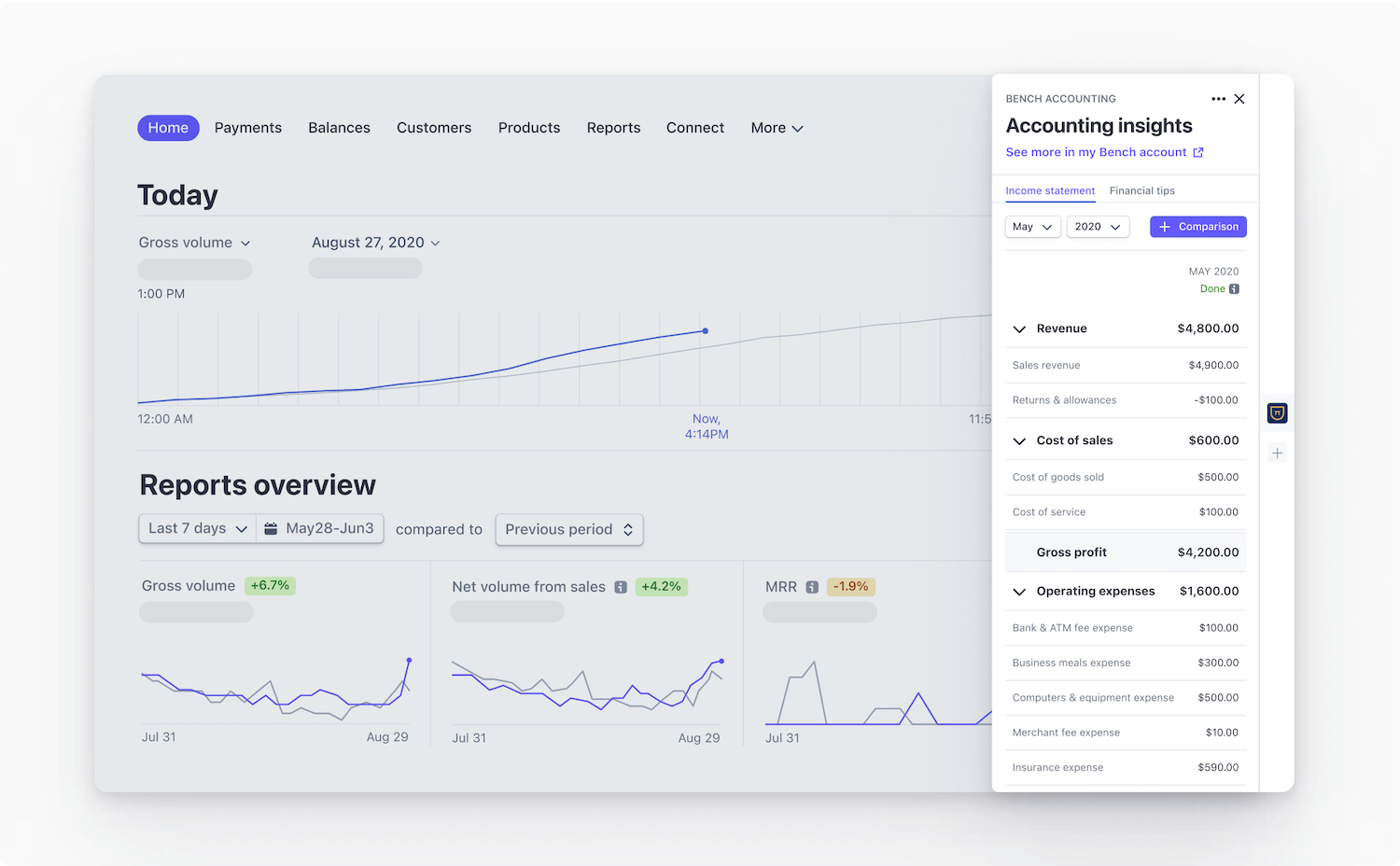 Bench income statement Stripe dash - expanded view