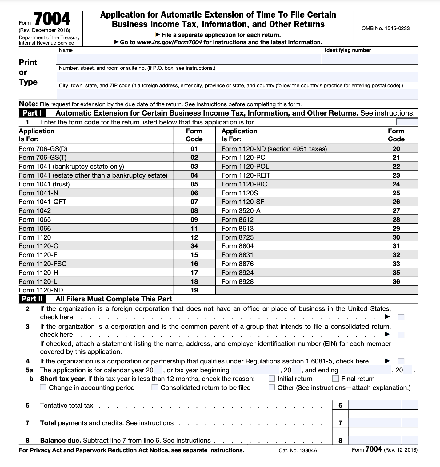 2020 Form 7004