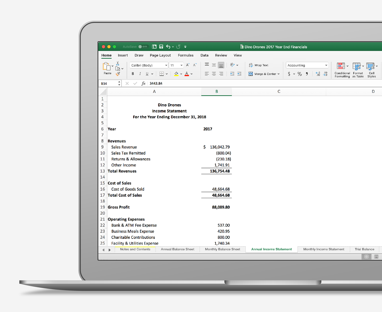Bench Excel income statement half