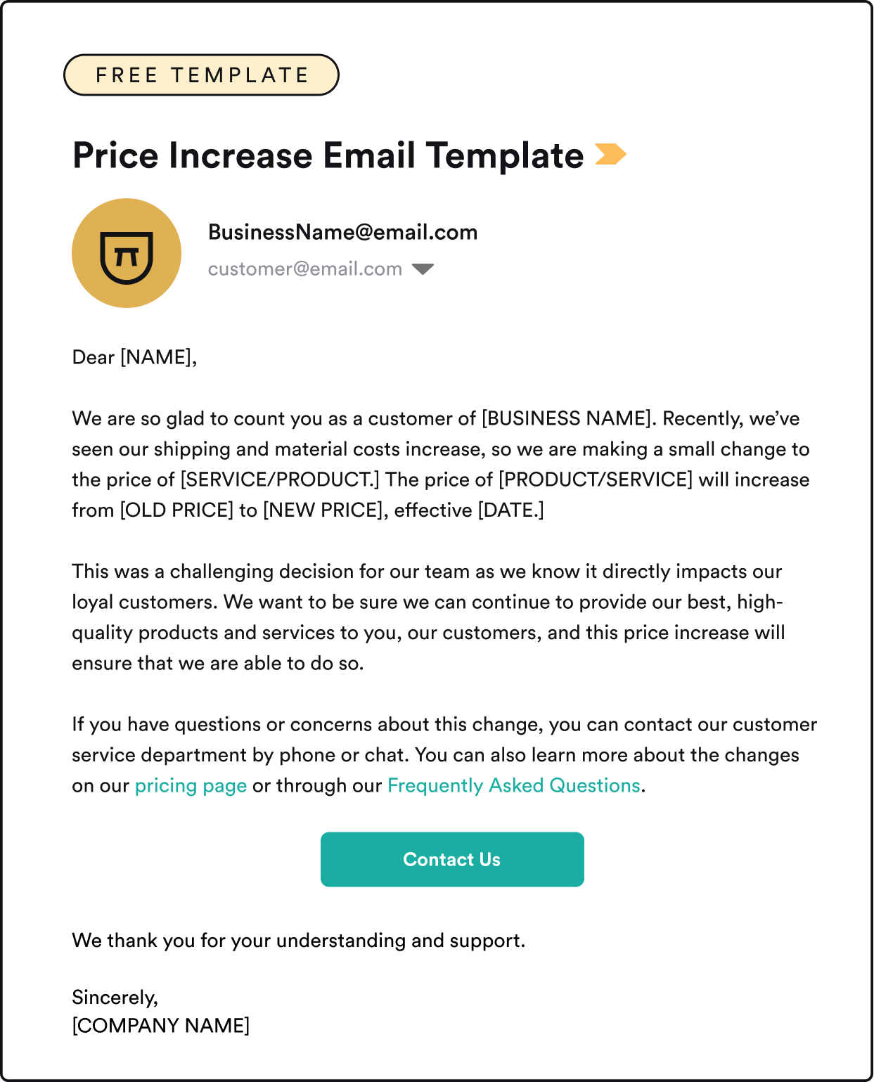 Price Increase Letter Template