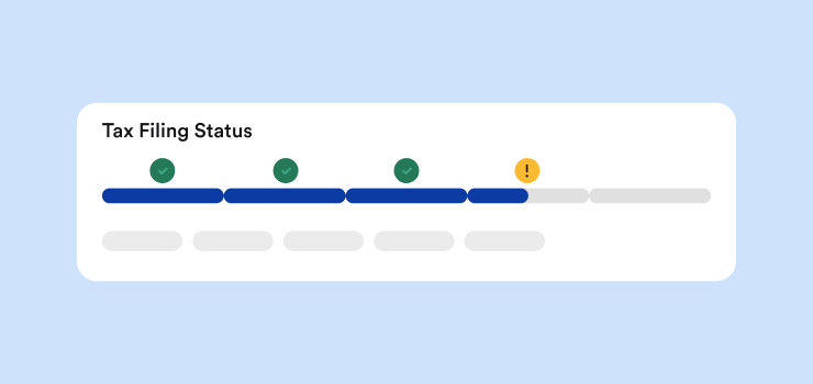 Graphic showing a progress bar of a small business owners tax filing status in the Bench Tax app