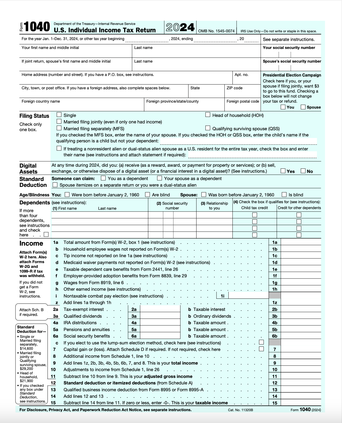IRS Form 1040 for year 2024